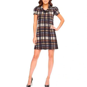JESSICA HOWARD Plaid Cowl Neck Dress Medium Puff Short Sleeves JH Collectibles